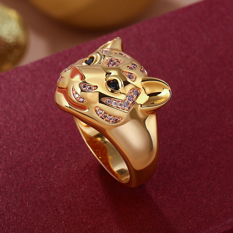 Jeulia "King of the Jungle" Tiger Sterling Silver Ring