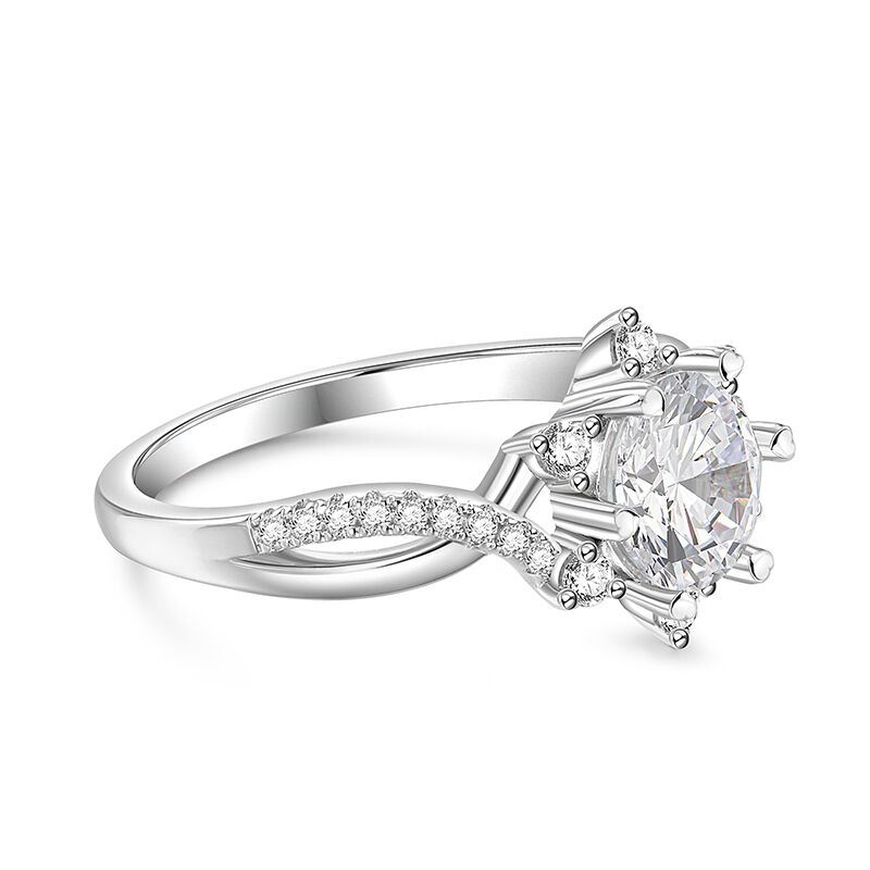 Jeulia Snowflake Vintage Engagement Ring Halo Twisted Heart Prong Silver