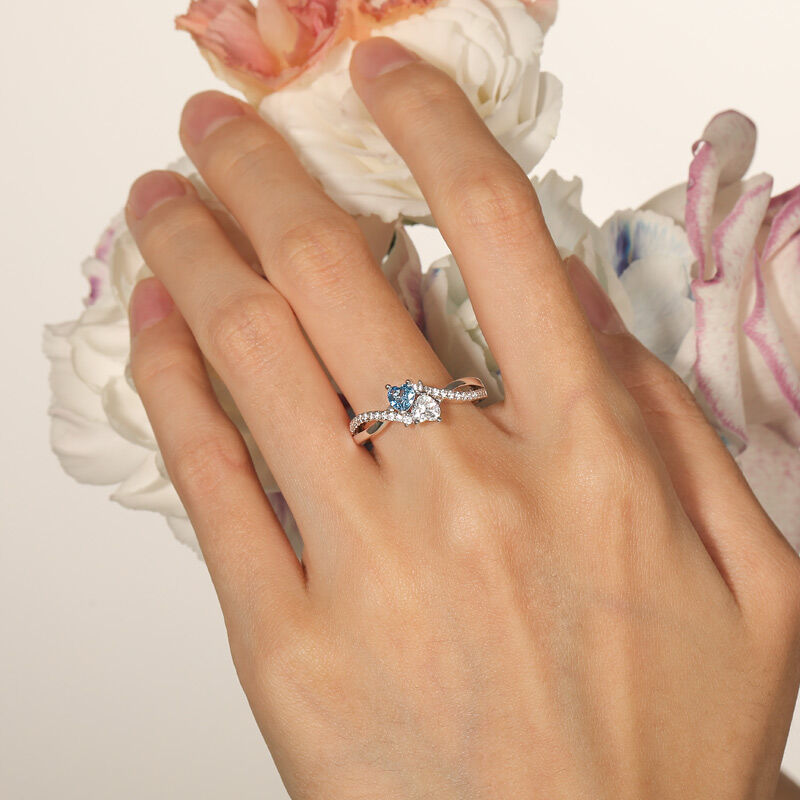 Jeulia Anillo Doble Corazón Trenzado Personalizado en Plata Esterlina