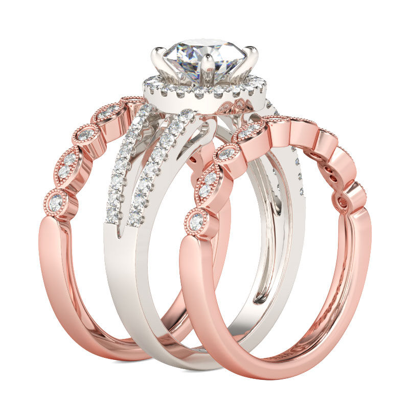 Jeulia Terno De Anillos De Talla Redonda En Plata De Ley