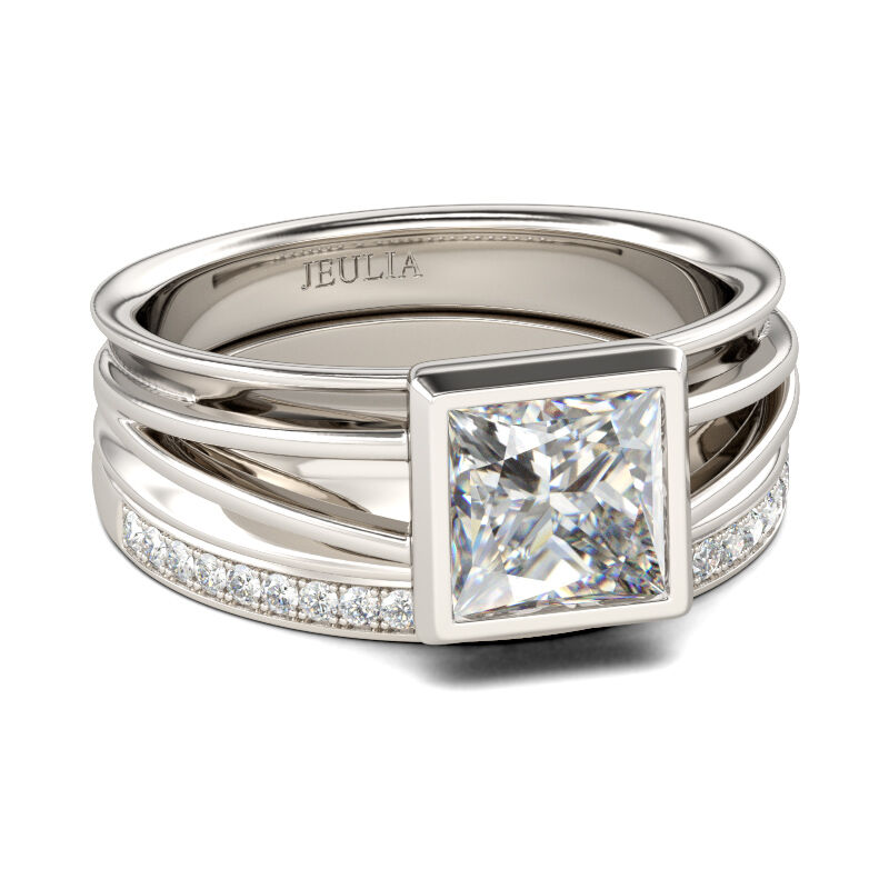 Jeulia Split Shank Princess Cut Sterling Silver Ring Set