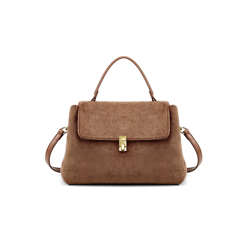Jeulia Medium Suede Bag Retro Flapover Saddle Handbag