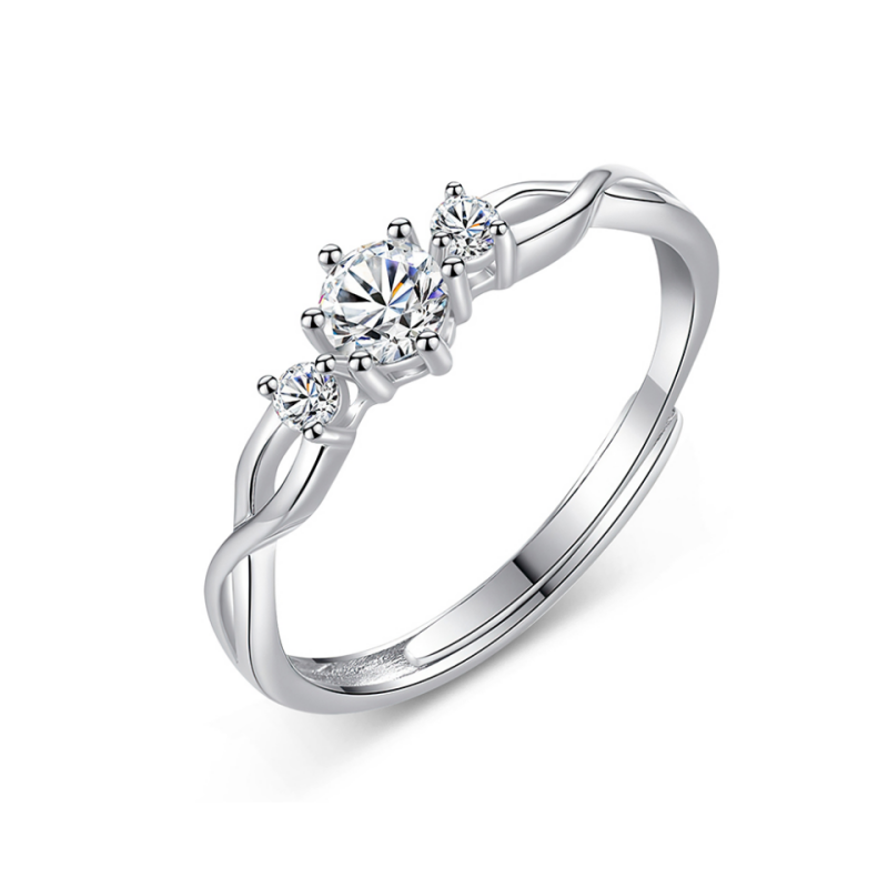 Jeulia Simple Three Stone Ring Hollow Twist Adjusted Sterling Silver