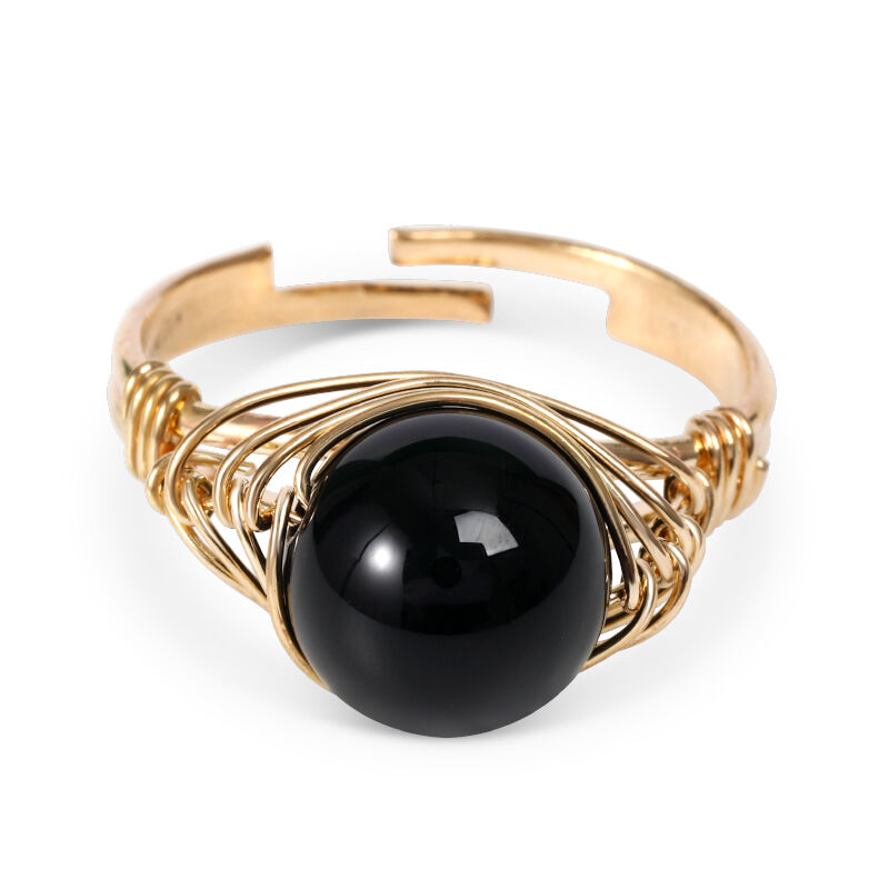 Jeulia "Ultimate Protection" Natural Obsidian Adjustable Ring