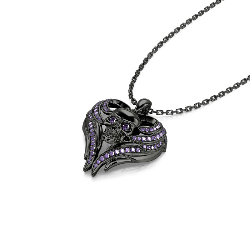 Jeulia "Angel Wings" Skull Design Sterling Silver Necklace