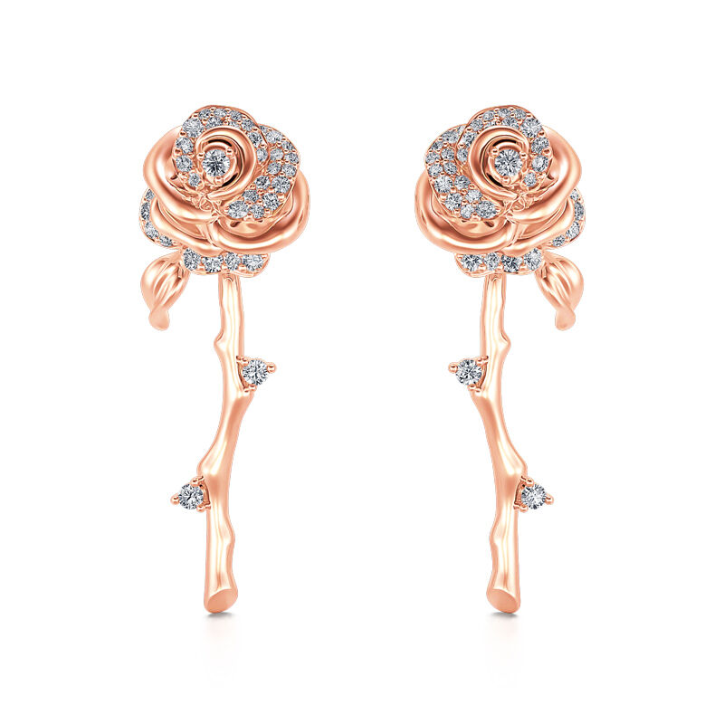 Jeulia "Flowering Rose" Rose Gold Tone Sterling Silver Earrings