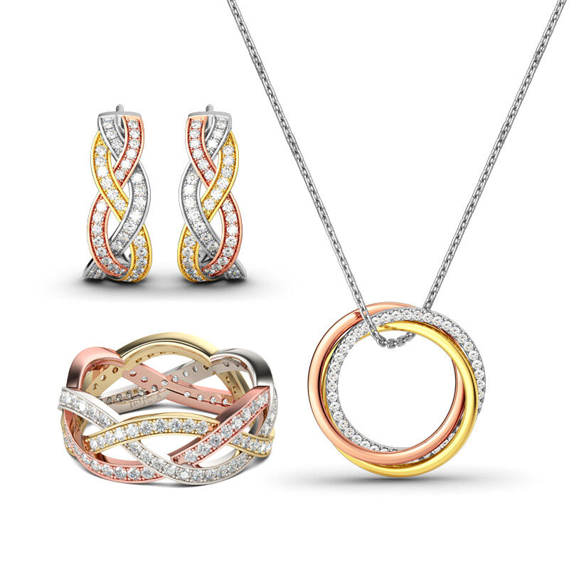 Jeulia Tri-Tone Intertwined Sterling Silver Jewelry Set