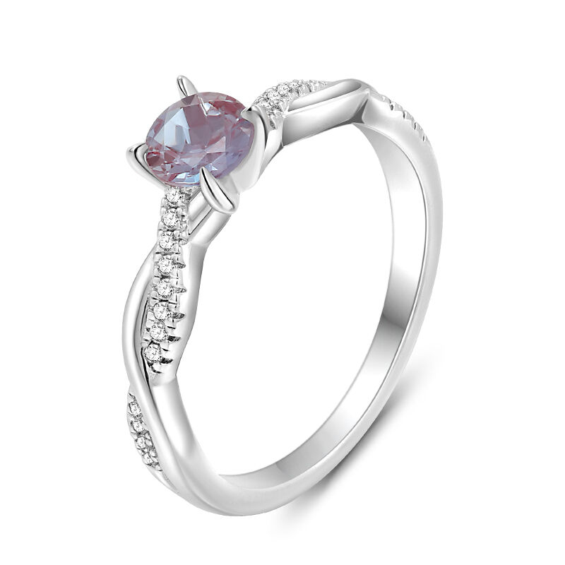 Jeulia Twist Alexandrite Ring Round Cut Sterling Silver