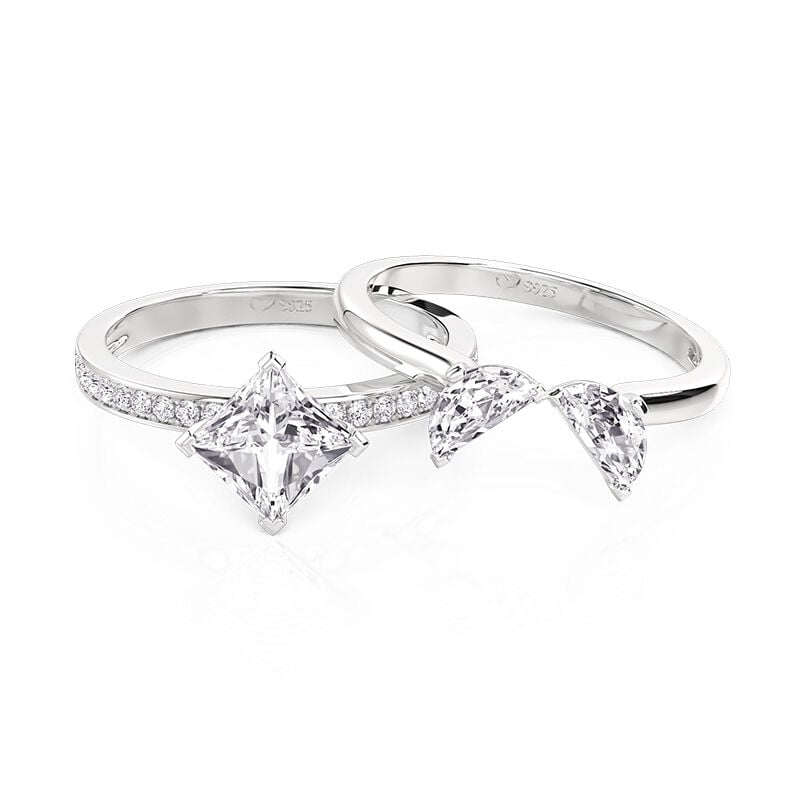 Jeulia Creative Split Heart Ring Set 2PCS Sterling Silver