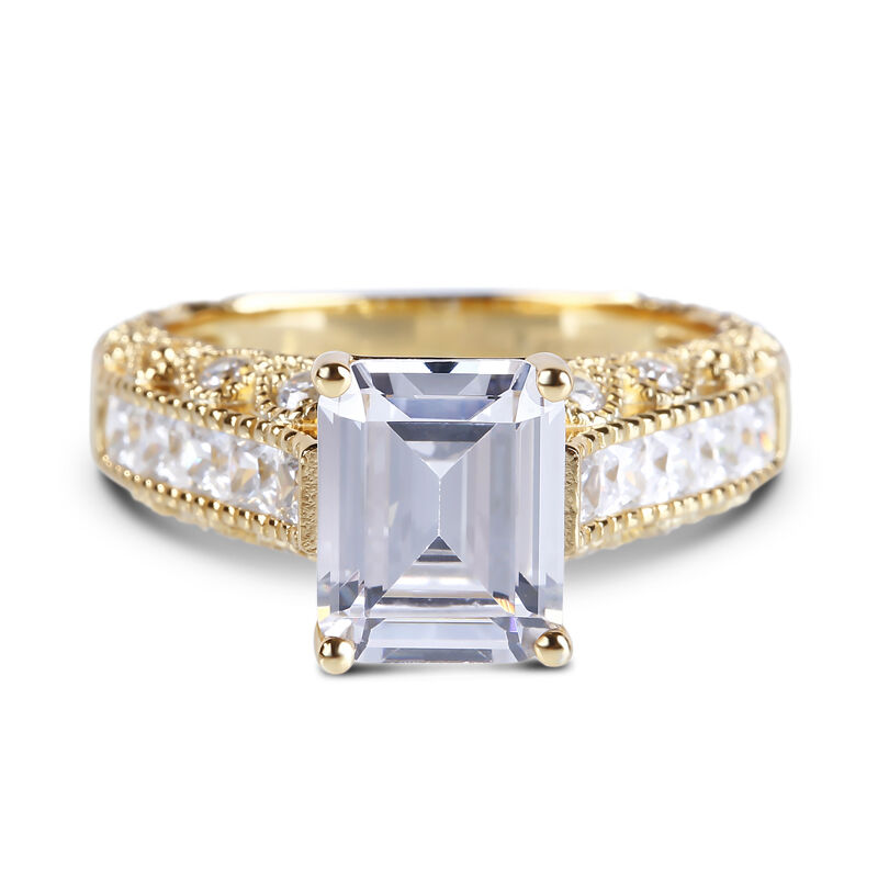 Jeulia Gold Tone Emerald Cut Sterling Silver Ring