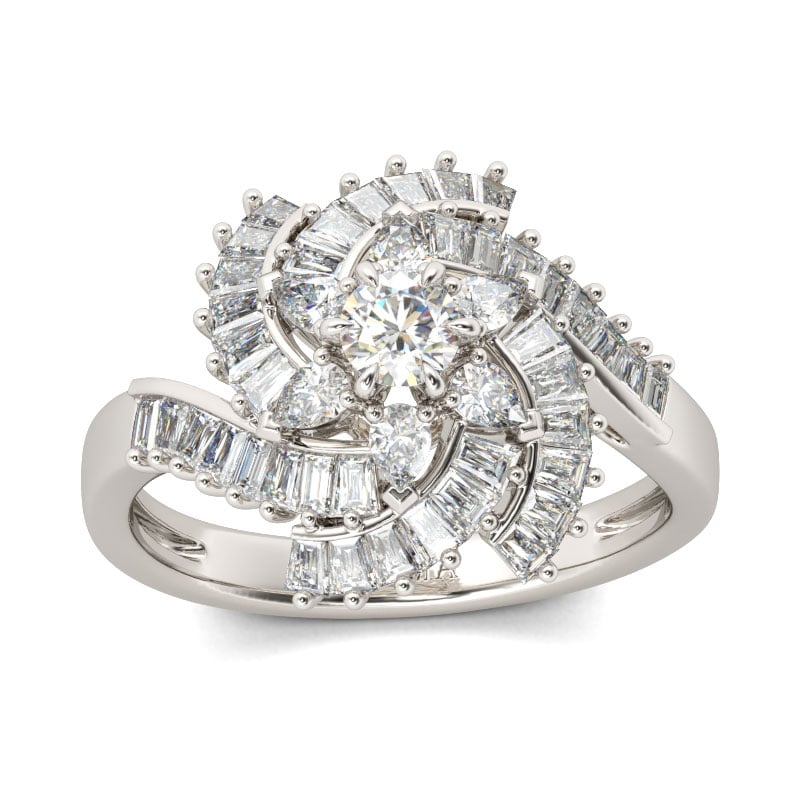 Jeulia Floral Design Round Cut Sterling Silver Ring