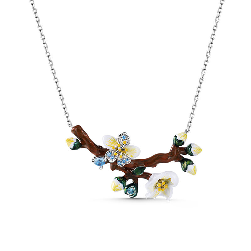 Jeulia "Mandelblommor" Emalj Sterling Silver Smyckeset