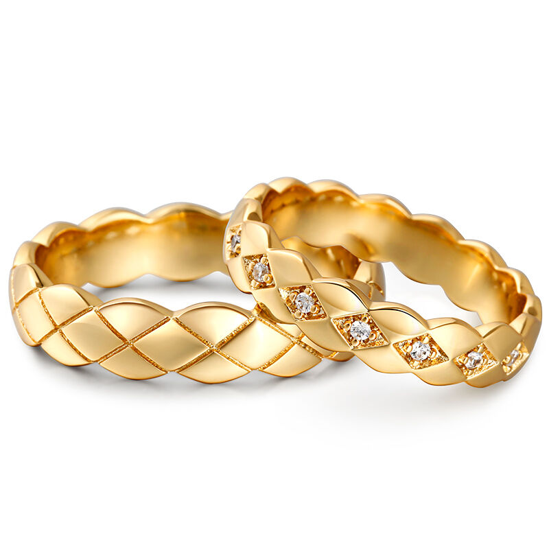 Jeulia "Eternal Promise" Geometric Design Sterling Silver Couple Rings