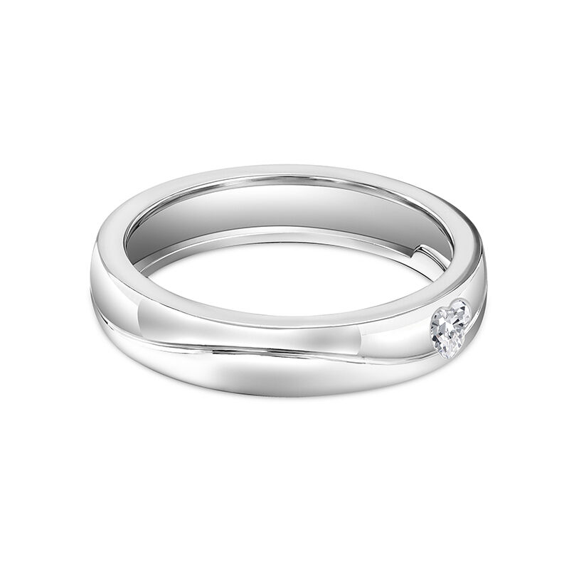 Jeulia Aliança de Casamento Feminina "Linhas do Amor" com Coração em Configuração Bezel em Prata