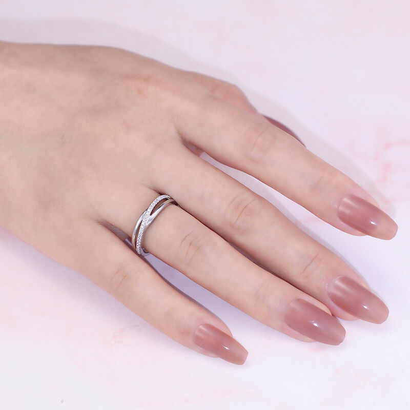 Jeulia "Eternal Promise" Crossover Design Sterling Silver Women's Band