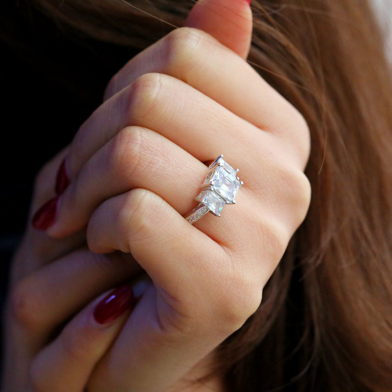 Jeulia Three Stone Radiant Cut Sterling Silver Ring