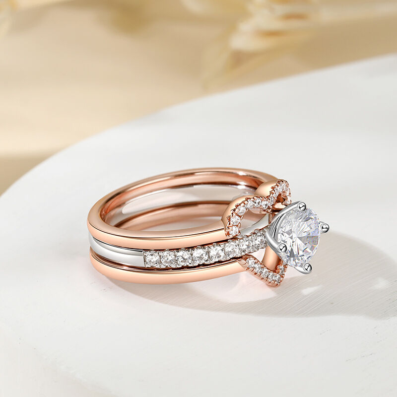 Jeulia Semplice set di tre anelli bicolore con taglio rotondo in argento sterling