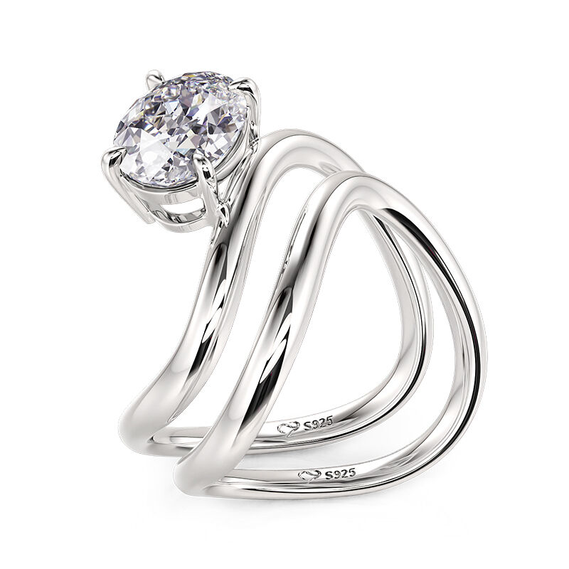 Jeulia Set di Anelli di Fidanzamento Solitario Infinity Taglio Ovale Argento Sterling