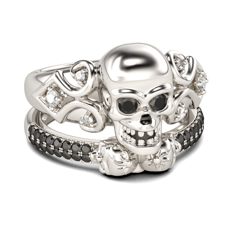Jeulia Round Cut Sterling Silver Skull Ring Set