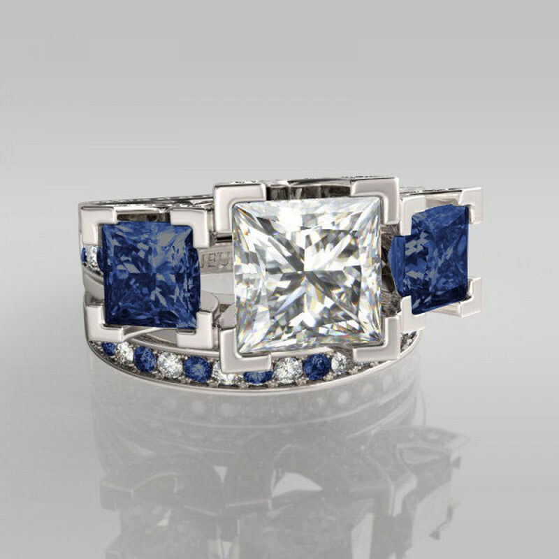 Jeulia Conjunto De Anillos Con Tres Piedras De Talla Princesa En Plata De Ley