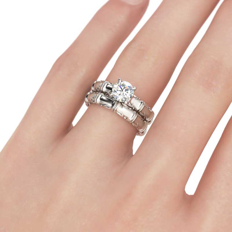 Jeulia Conjunto De Anillos Con Dise?o Bambú De Talla Redonda En Plata De Ley