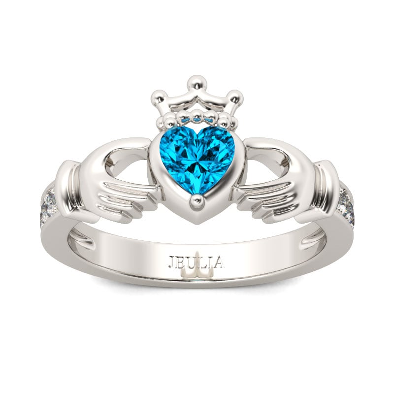 Jeulia Heart Cut Claddagh Sterling Silver Ring