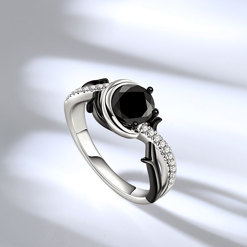 Jeulia Two Tone Twist Moon Design Round Cut Sterling Silver Ring