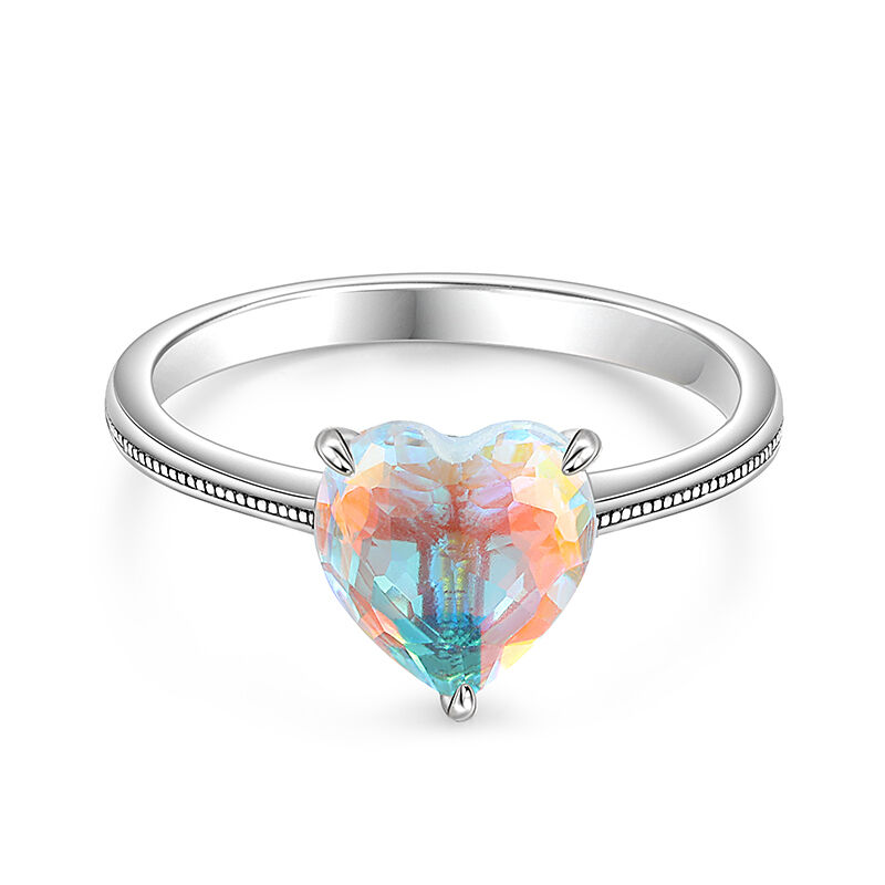 Jeulia "Rainbow Light" Clear Glass Heart Promise Ring Sterling Silver