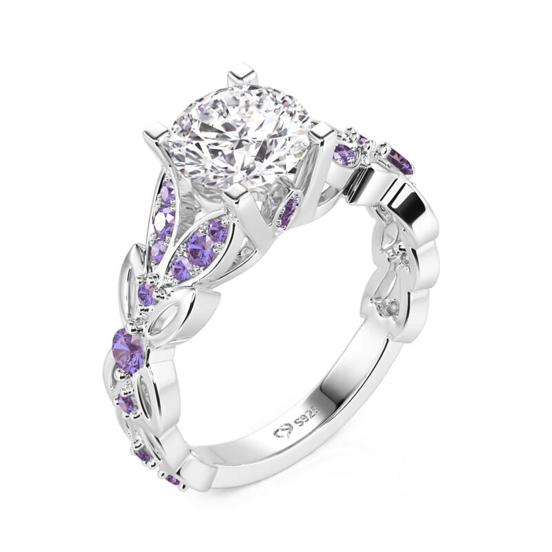 Jeulia Anello Farfalla Ametista Viola Taglio Rotondo In Argento Sterling