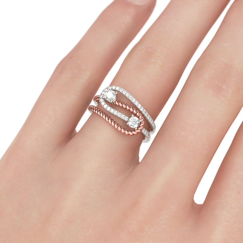 Jeulia Two Stone Knot Round Cut Sterling Silver Ring