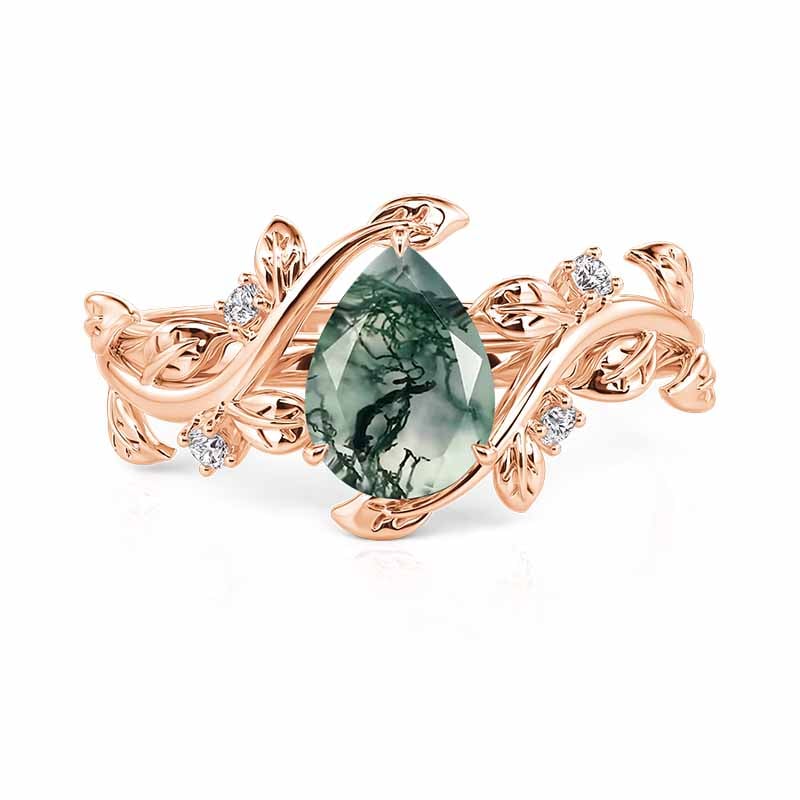 Jeulia Bypass Rose Gold Pear Cut Moss Agate Engagement Ring