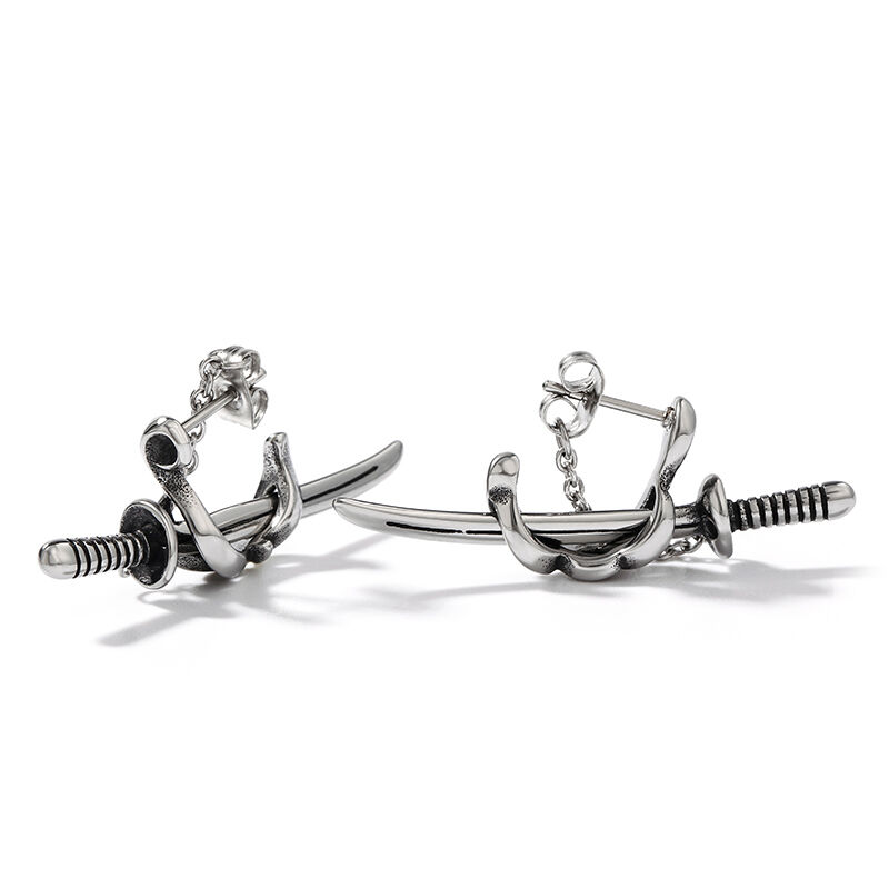 Jeulia Punk Style Sword Men's Titanium Steel Chain Earrings
