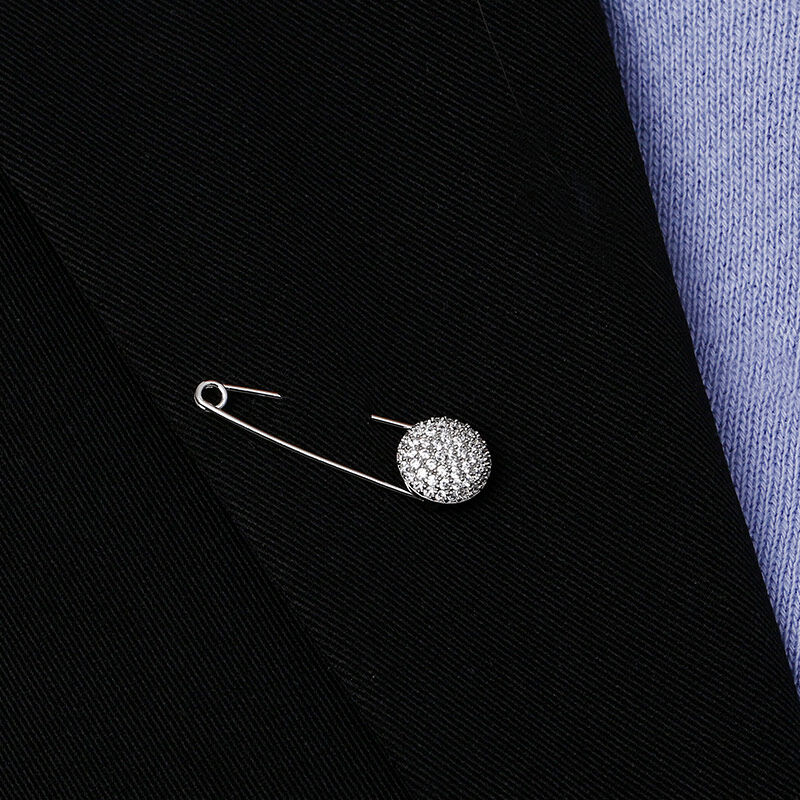 Jeulia Sparking Ball Safety Pin Design Sterling Silver Brooch