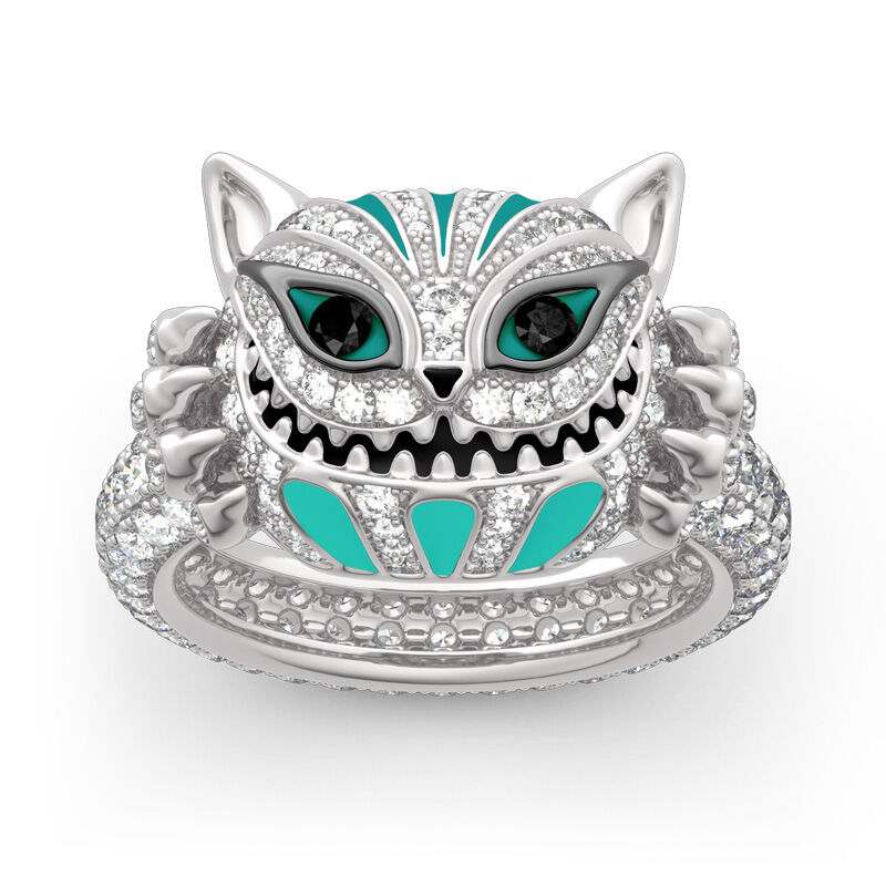 Jeulia "Grinning Like a Cheshire Cat" Sterling Silver Enamel Jewelry Set