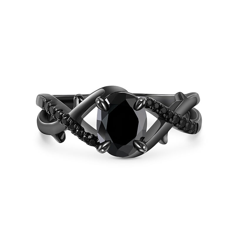 Jeulia Black Thorns Oval Ring Twisted Sterling Silver