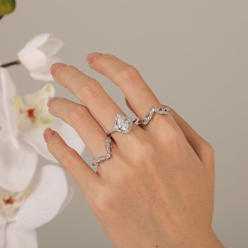Jeulia Vintage Vine Oval Cut Bridal Ring Set Sterling Silver