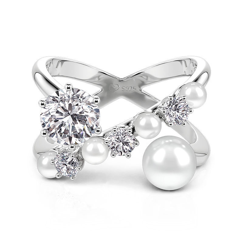 Jeulia Crossover Rundskuren Pärlring för Kvinnor i Sterling Silver