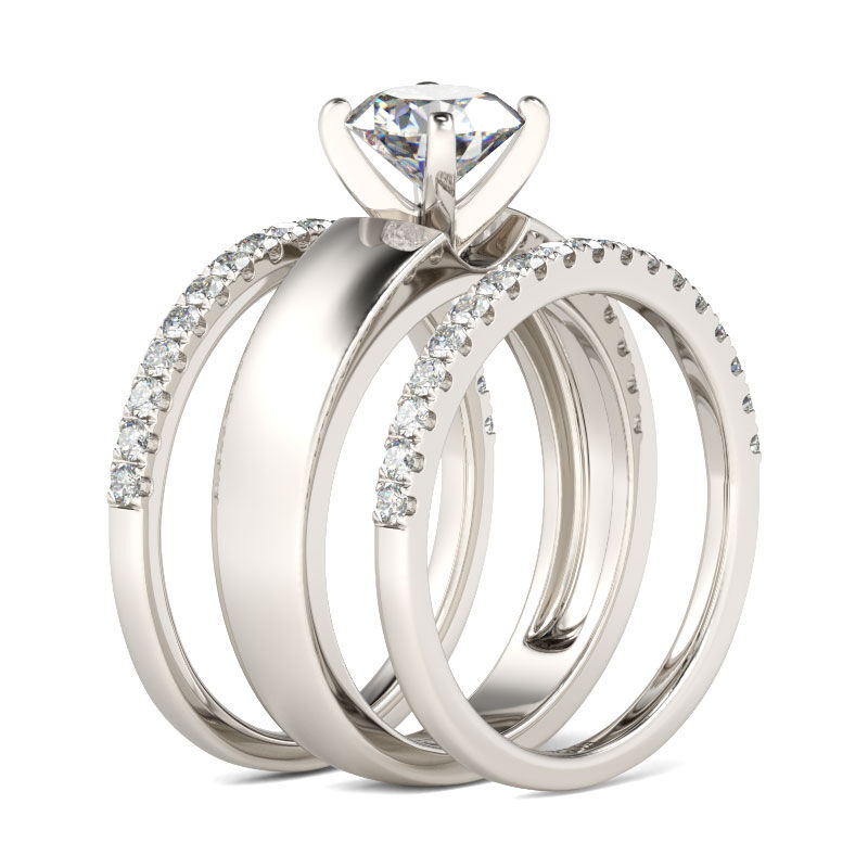 Jeulia 3PC Round Cut Sterling Silver Ring Set