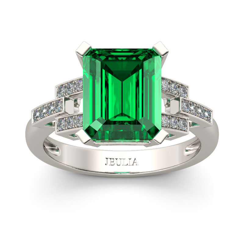 Jeulia Art Deco Emerald Cut Sterling Silver Ring