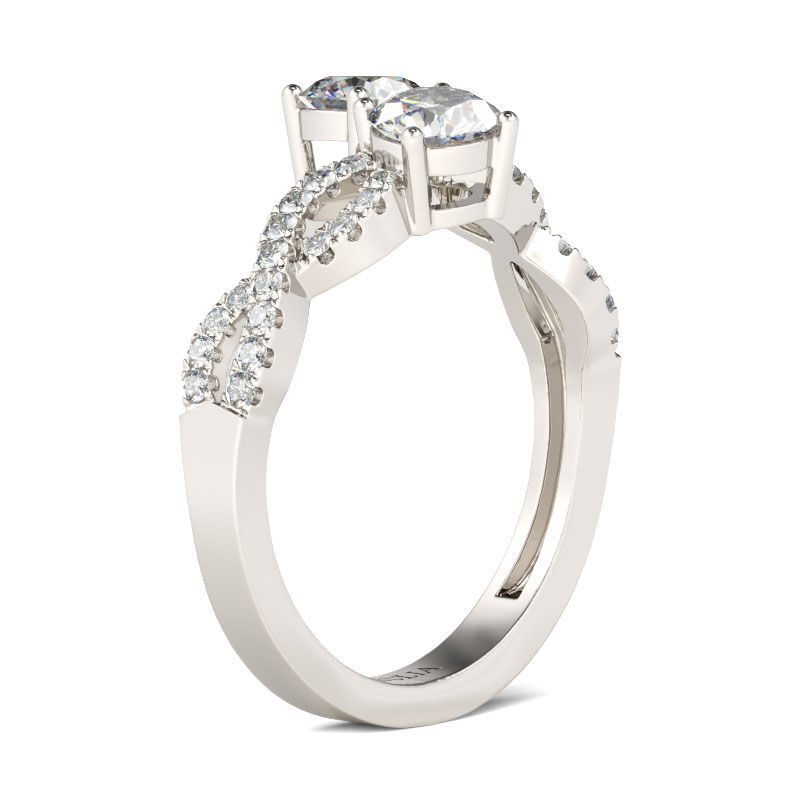 Jeulia Two-stone Twist Round Cut Sterling Silver Engagement Ring