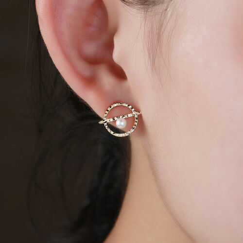 Jeulia Simple Circle Pearl Sterling Silver Earrings