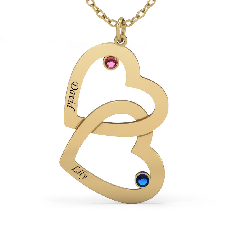 Jeulia Double Heart Engraved Necklace with Birthstones Sterling Silver