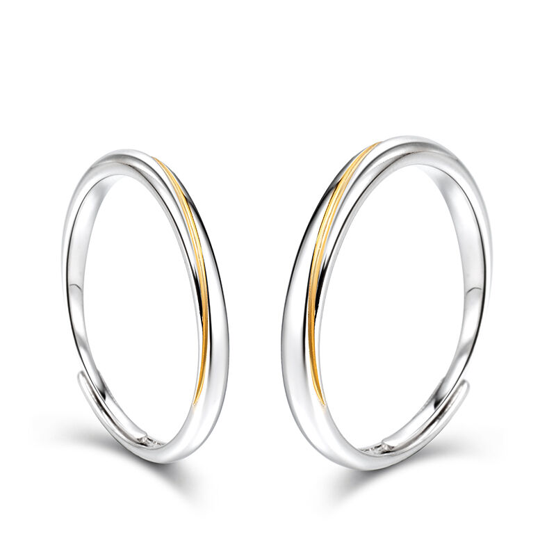 Jeulia "Every Side of Love" Mobius Two Tone Adjustable Sterling Silver Couple Rings