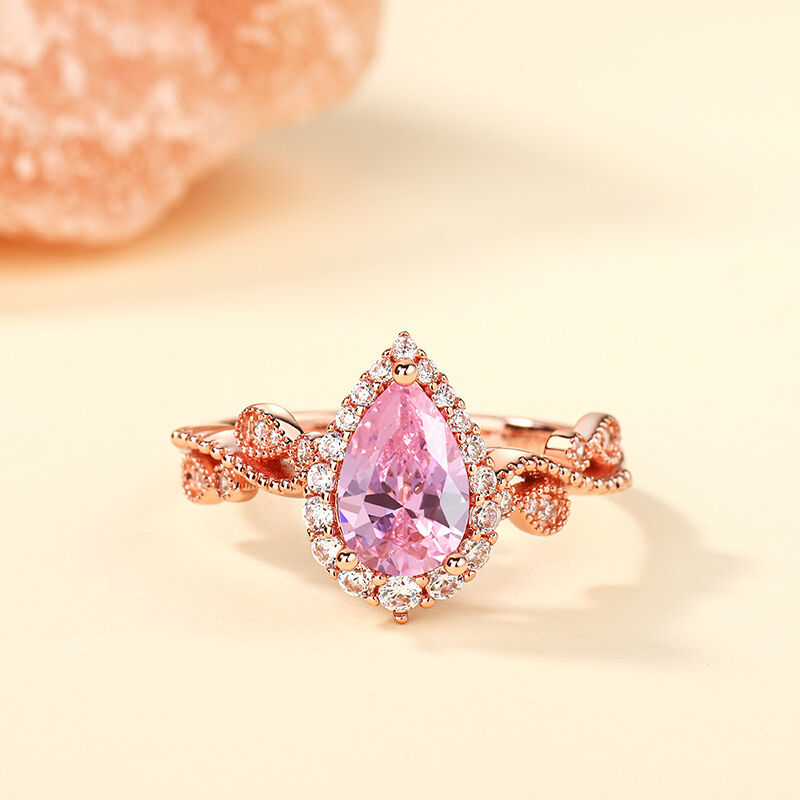 Jeulia Pear & Round-cut Synthetic Morganite Sterling Silver Ring