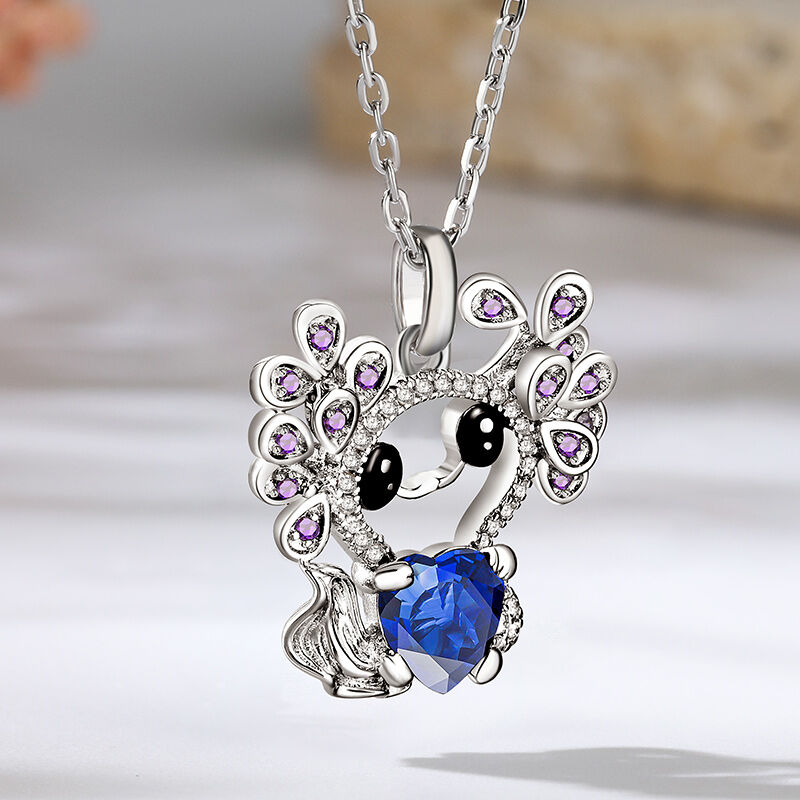 Jeulia Hug Me "Sweet Elf" Mexican Axolotl Birthstone Necklace Sterling Silver