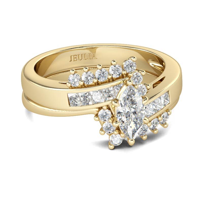 Jeulia Gold Tone Marquise Cut Sterling Silver Ring Set
