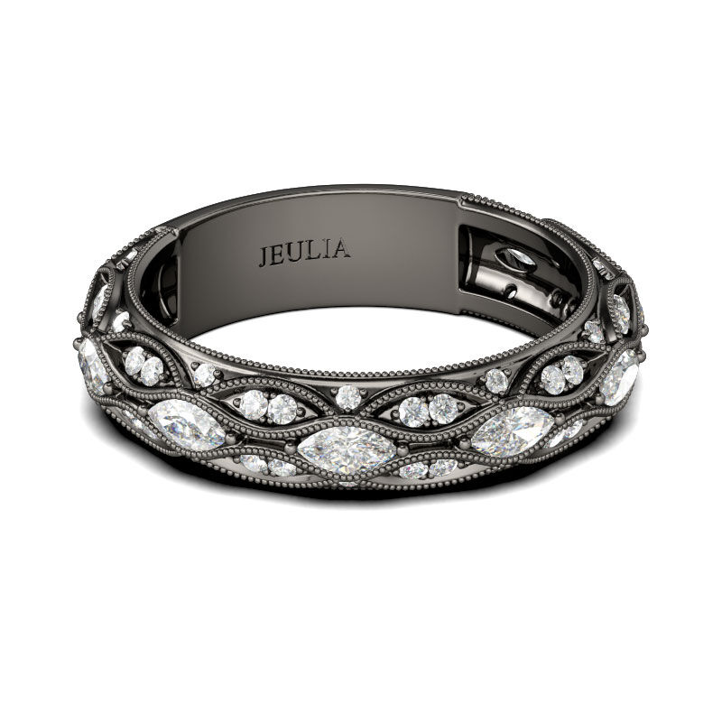 جوليا خاتم الفضة الإسترليني بقطع ماركيز بلون أسود النسائية