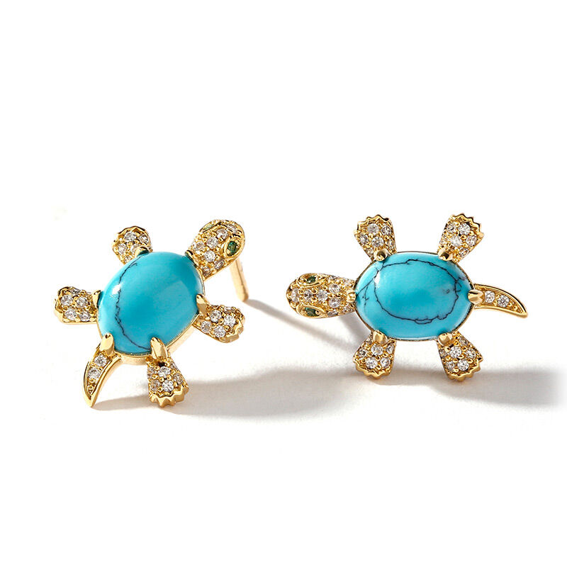 Jeulia "Wise Tortoise" Turquoise Design Sterling Silver Earrings