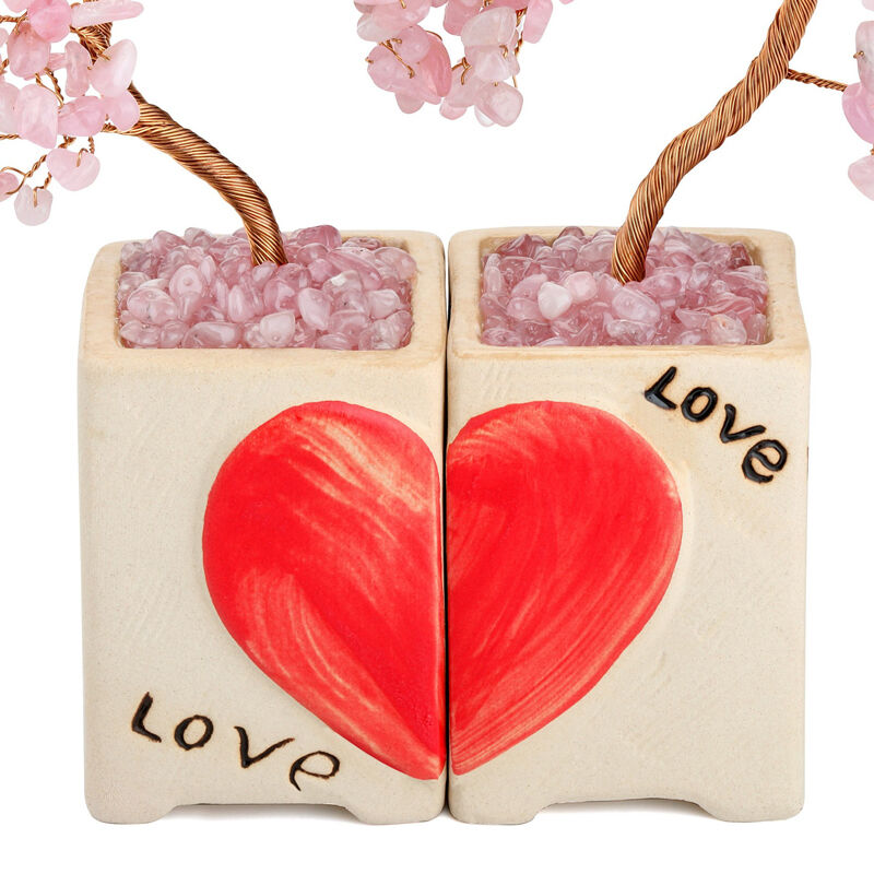 Jeulia "Loving Vibes" Heart-Shaped Natural Rose Quartz Feng Shui Tree