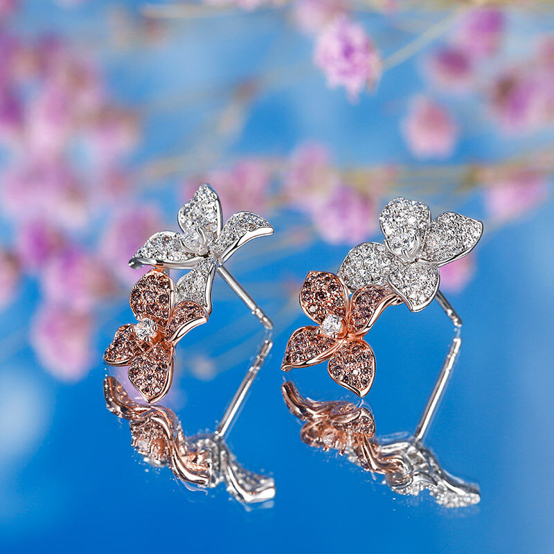 Jeulia Conjunto de joyas anillos y pendientes con doble flor plata de ley